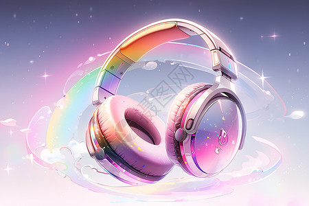 塑料光纤彩虹围绕的耳机插画