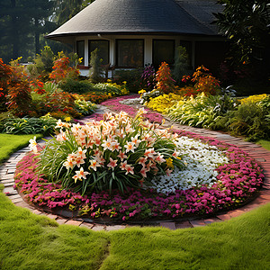 庭院圆形花卉背景图片