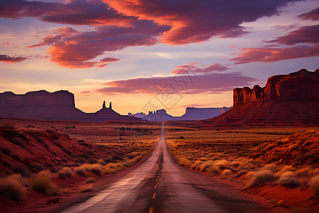 夕阳下的紫红路景背景图片