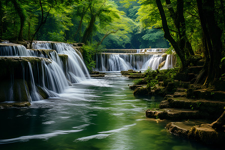 流水穿过瀑布高清图片