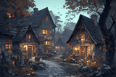 宁静夜色中的乡村背景图片