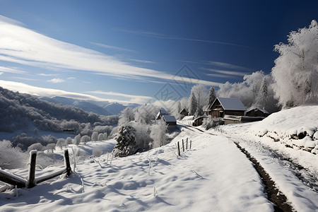 冰雪中的山屋背景图片