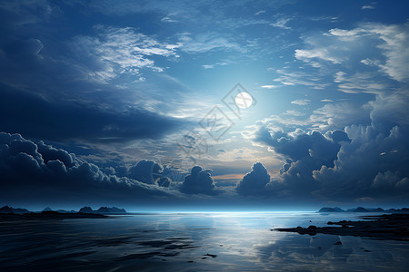 皎洁的月光月光下的海洋奇幻景观背景