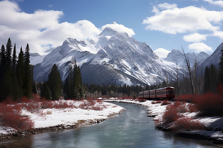 火车穿越雪山背景图片