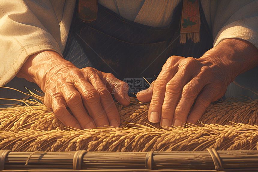 稻农巧手编织图片