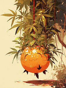 传统植物装饰小丑灯笼插画插画