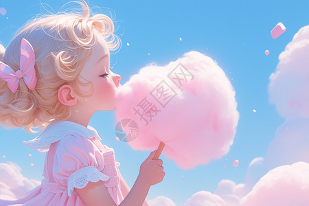 灵感时刻小女孩的棉花糖快乐时刻插画
