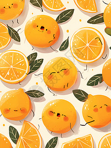 橙子表情水果橙子的叶子插画