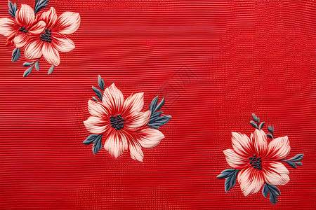 刺绣布料素材红色布料上的刺绣花卉背景
