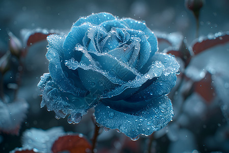 户外的冰冻玫瑰花卉背景图片