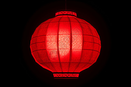 中式灯具夜空中点亮的红色灯笼插画