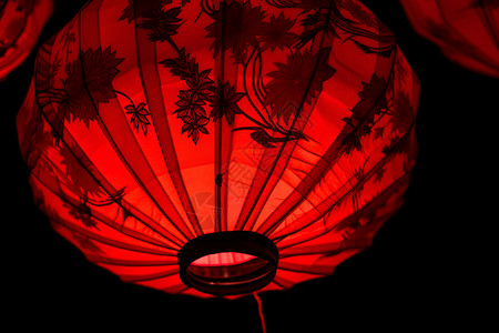 中式灯具红灯笼照亮夜晚插画