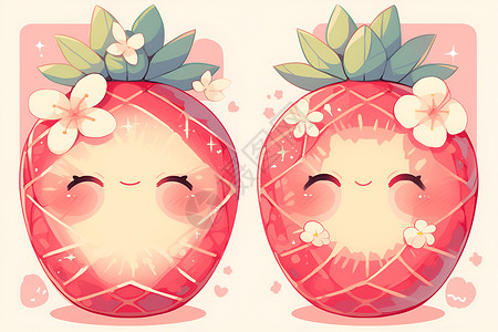 笑脸水果可爱的卡通草莓插画