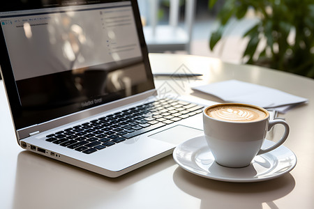 咖啡与电脑杯子咖啡高清图片