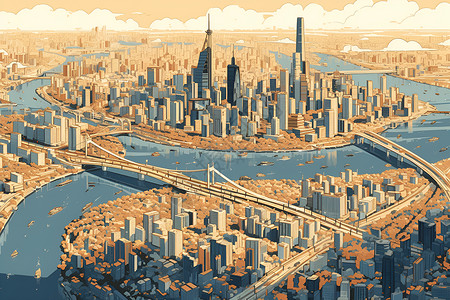 河流边的都市背景图片