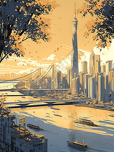 江边的城市高楼背景图片