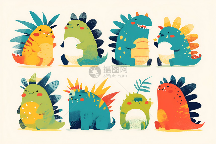 五彩缤纷的小恐龙图片