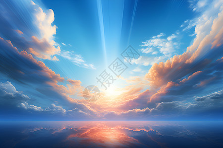 光束射线云团中透射出的阳光背景