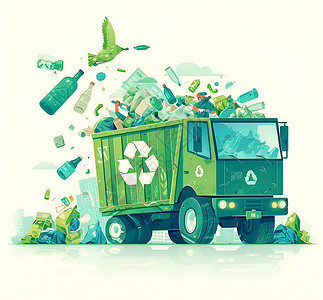 垃圾运输环保垃圾车运输垃圾插画