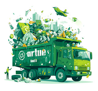 垃圾运输环保垃圾车插画