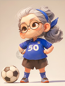 老年人女性老年女性踢足球插画