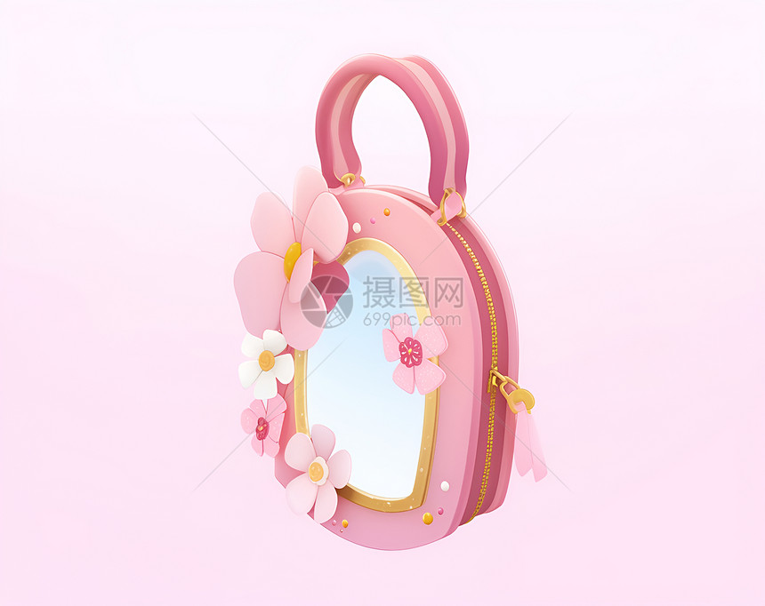 手提包上的粉色花朵图片