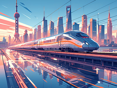 中国第二高楼现代中国的高速列车插画