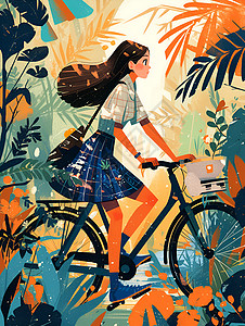 骑自行车的女孩背景图片