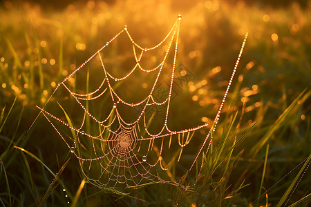 清晨的蜘蛛网背景图片
