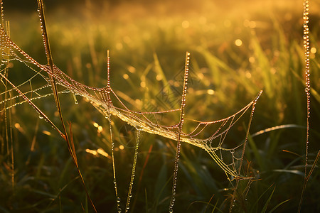 蜘蛛花清晨的蜘蛛网上的露水背景