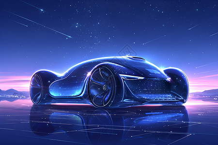 施工车辆设计夜空中的未来之车插画