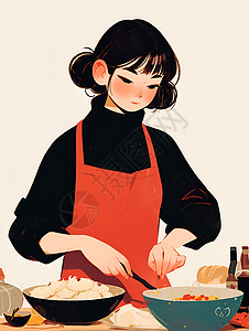 烹饪女性做月饼的女性插画