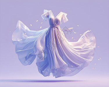 漂亮衣服飘在空中的白色连衣裙插画