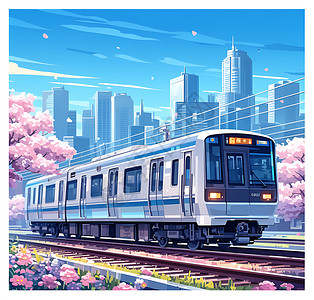 花朵旁的列车背景图片