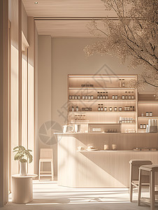 现代风情的奶茶店吧台背景图片