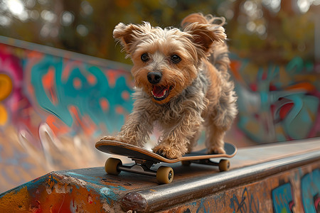 小狗表演表演花式滑板的小狗背景