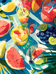 夏日水果和饮料背景图片