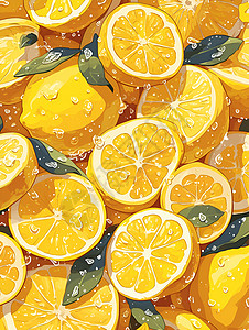 鲜橙水果水滴点缀下的鲜橙插画