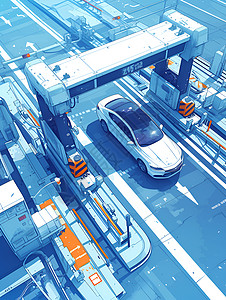超级智能汽车驶过收费站背景图片