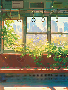 窗外自然火车窗外春天的绽放插画