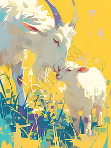 草地羊群可爱的羊群插画