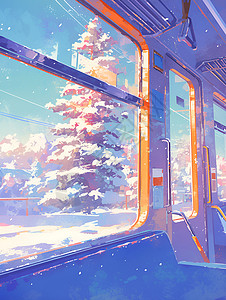 火车窗户冬季的列车的窗户插画