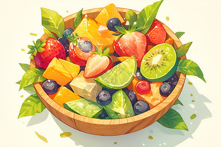 营养美味健康美味的水果碗插画