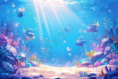 海底鱼类奇幻的海底插画插画