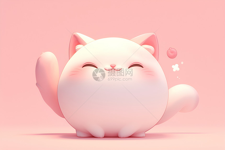 可爱胖胖的猫咪在粉色背景上图片