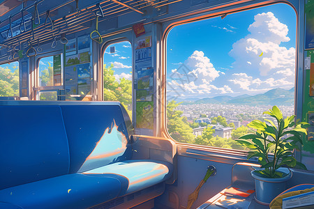 火车窗户春日列车窗外插画