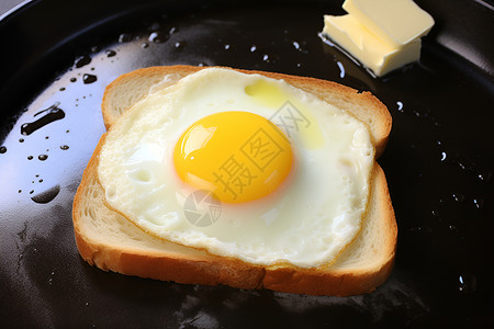 荷包蛋面一块面包上放着的鸡蛋背景