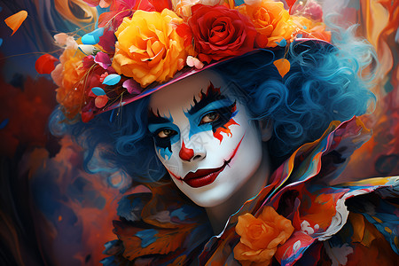 小丑杂耍疯狂的彩色世界插画