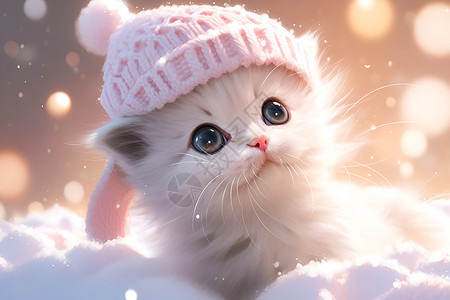 可爱的毛绒猫戴帽子背景图片