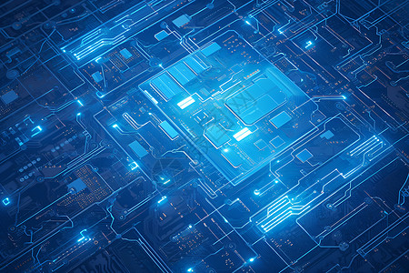 科技科学电路板蓝光电路板中的三维空间插画